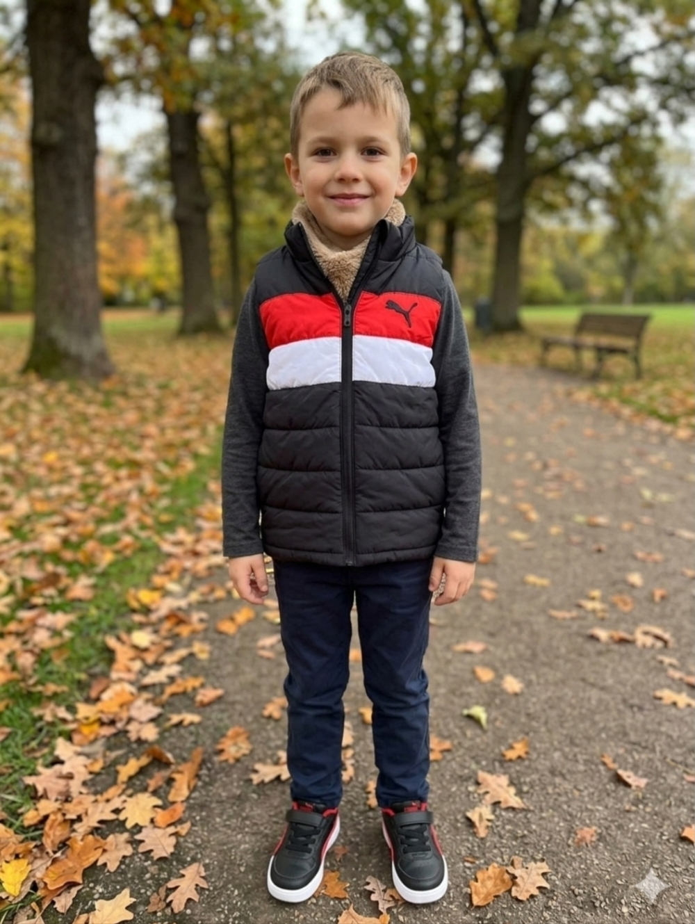 Puma Black Red White Quilted Kids Puffer Vest